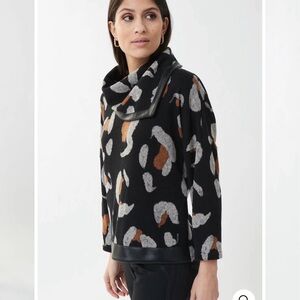 Joseph Ribkoff Black Sweater with Gray & Camel Abstract Motif. Gently used